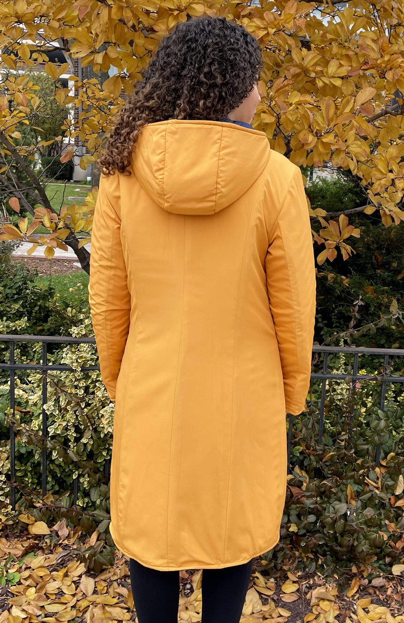 York Furrier Fabric Italian Designed Royal Azure Wool Alpaca Long Vest With Navy Mango Quilted Under Jacket