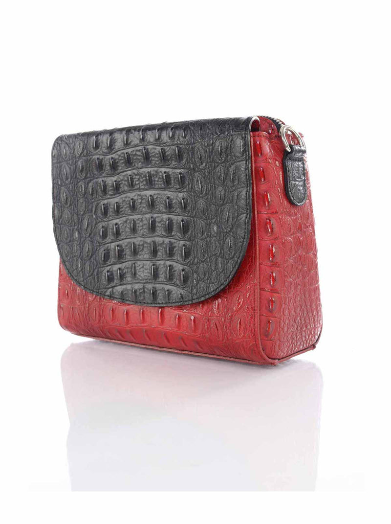 York Furrier Handbag Italian Made Leather Croc Embossed Crossbody Bag