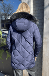 York Furrier Fabric Lake Blue Down Detachable Hood Jacket with Galaxy Dyed Finn Raccoon Hood Trim