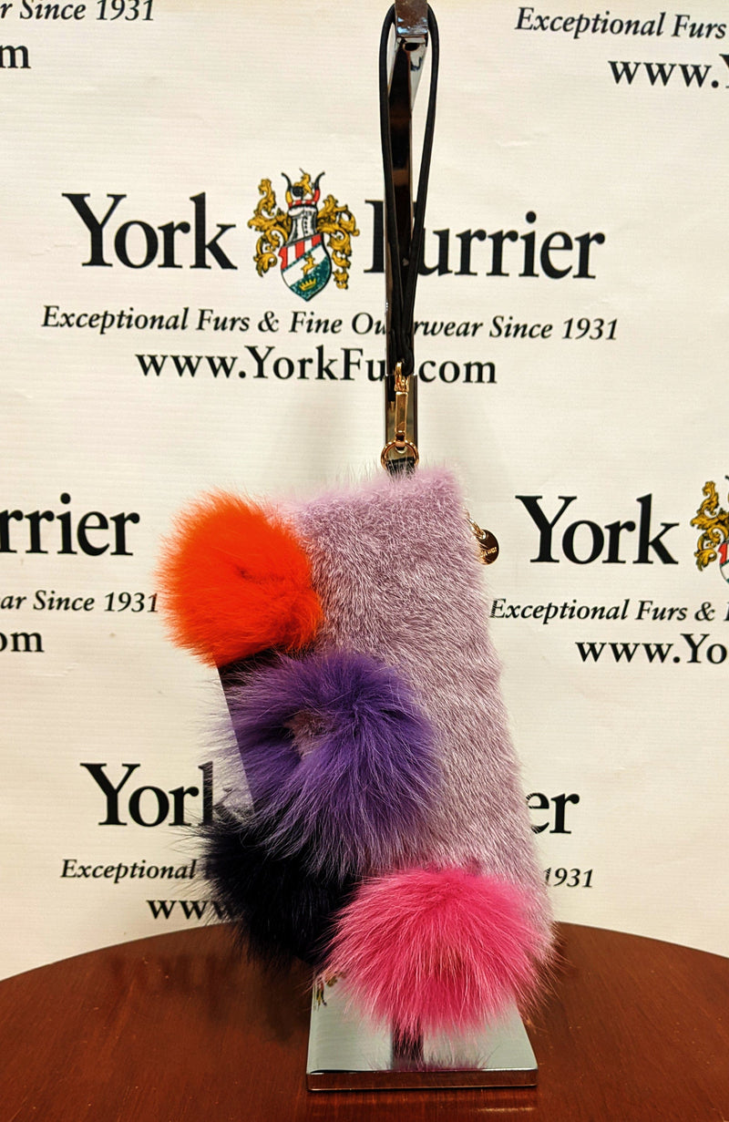 York Furrier Handbag Lilac Dyed Mink Handbag With Multi-Color Fox Flowers