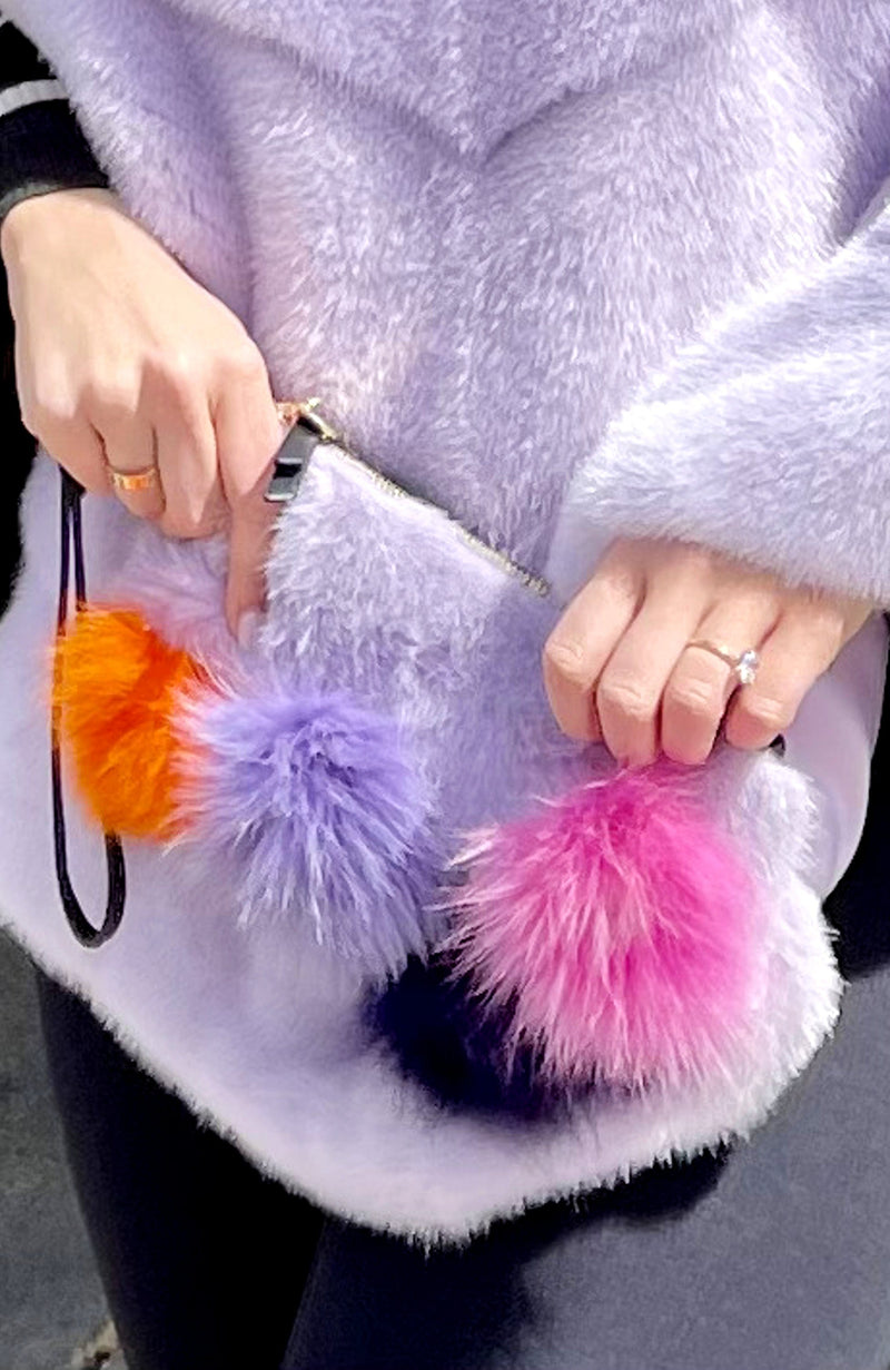 York Furrier Handbag Lilac Dyed Mink Handbag With Multi-Color Fox Flowers