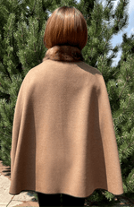 York Furrier Cape One size fits most / Tobacco/Brown Loro Piana Brown/Tobacco Superfine Wool Reversible Cape with Golden Dyed Sable Trim
