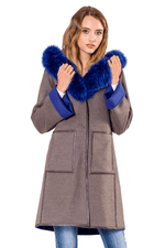 York Furrier Cashmere 10 / Blue Loro Piana Sky Blue Wool Cashmere Hooded Reversible Short Coat With Fox Hood Trim