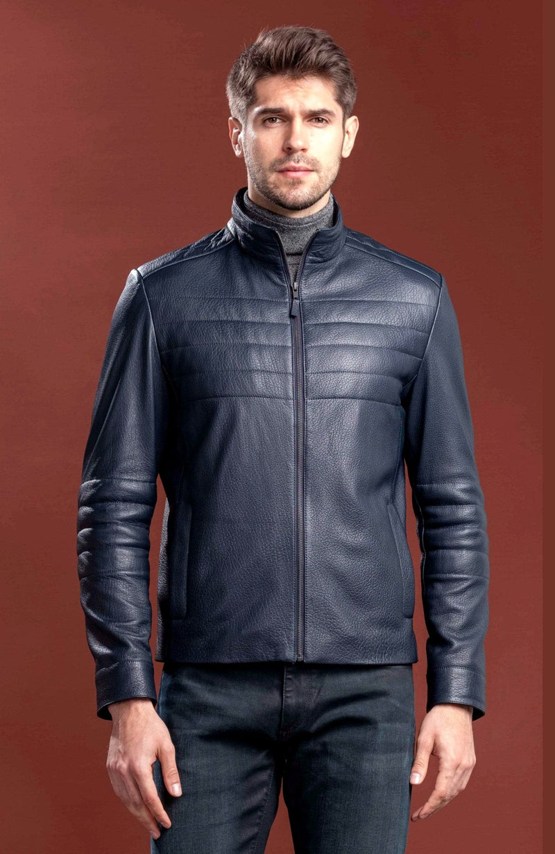 York Furrier Leather Men's Black Textured Lamb Leather Jacket