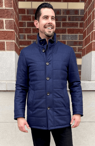 Men's Loro Piana Green Storm System Blue Car Coat