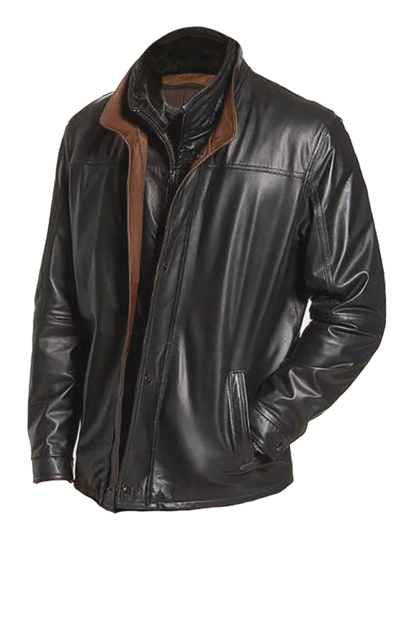Leather Accent Snap Button Coat - Luxury Black
