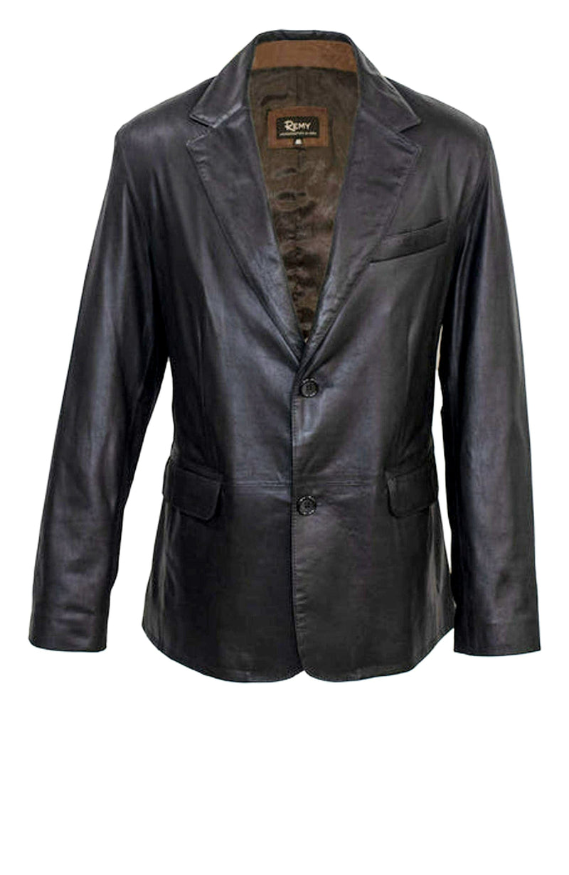 York Furrier Leather Men's Peat/Rustic Leather Two Button Blazer