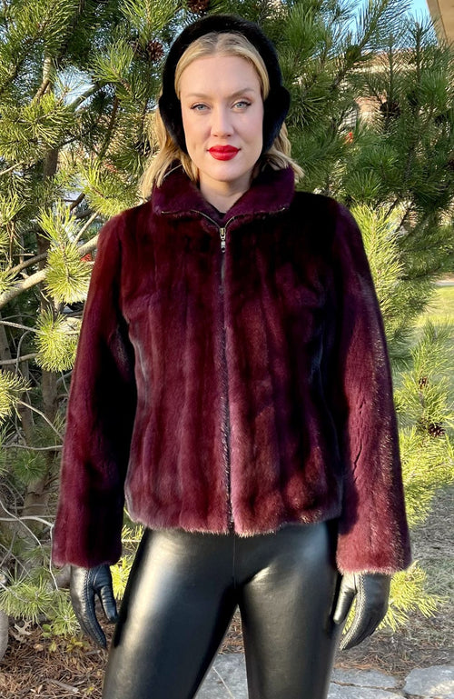 York Furrier Mink 8 / Merlot Merlot Mink Zipper Jacket