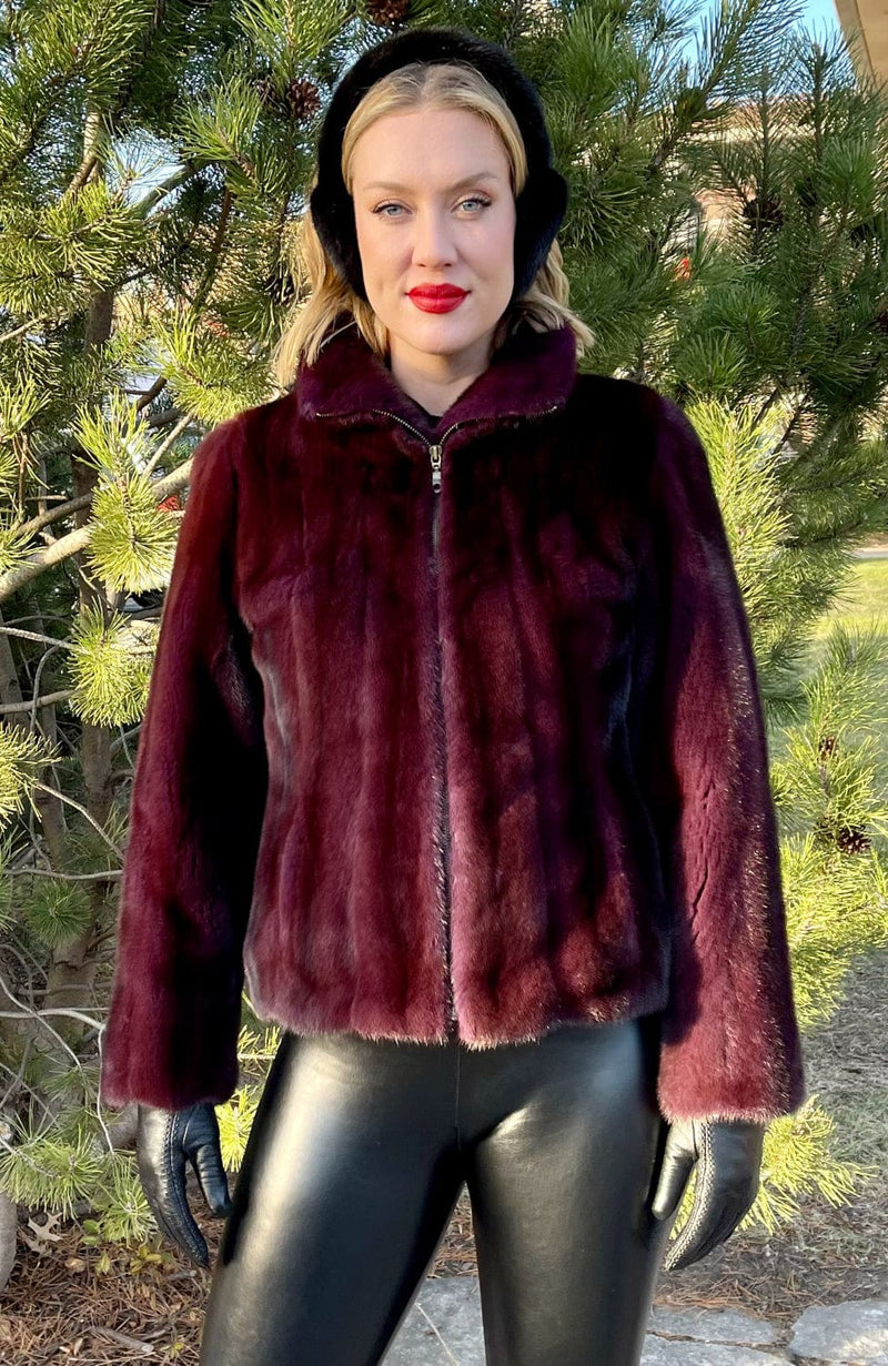 York Furrier Mink 8 / Merlot Merlot Mink Zipper Jacket