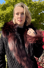 York Furrier Leather Special order / Navy Gold Mist Midnight Rose Lamb Leather Ruched Jacket with Galaxy Rose Dyed Fox Trim