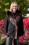 York Furrier Leather 14 / Midnight Rose Midnight Rose Lamb Leather Ruched Jacket with Galaxy Rose Dyed Fox Trim