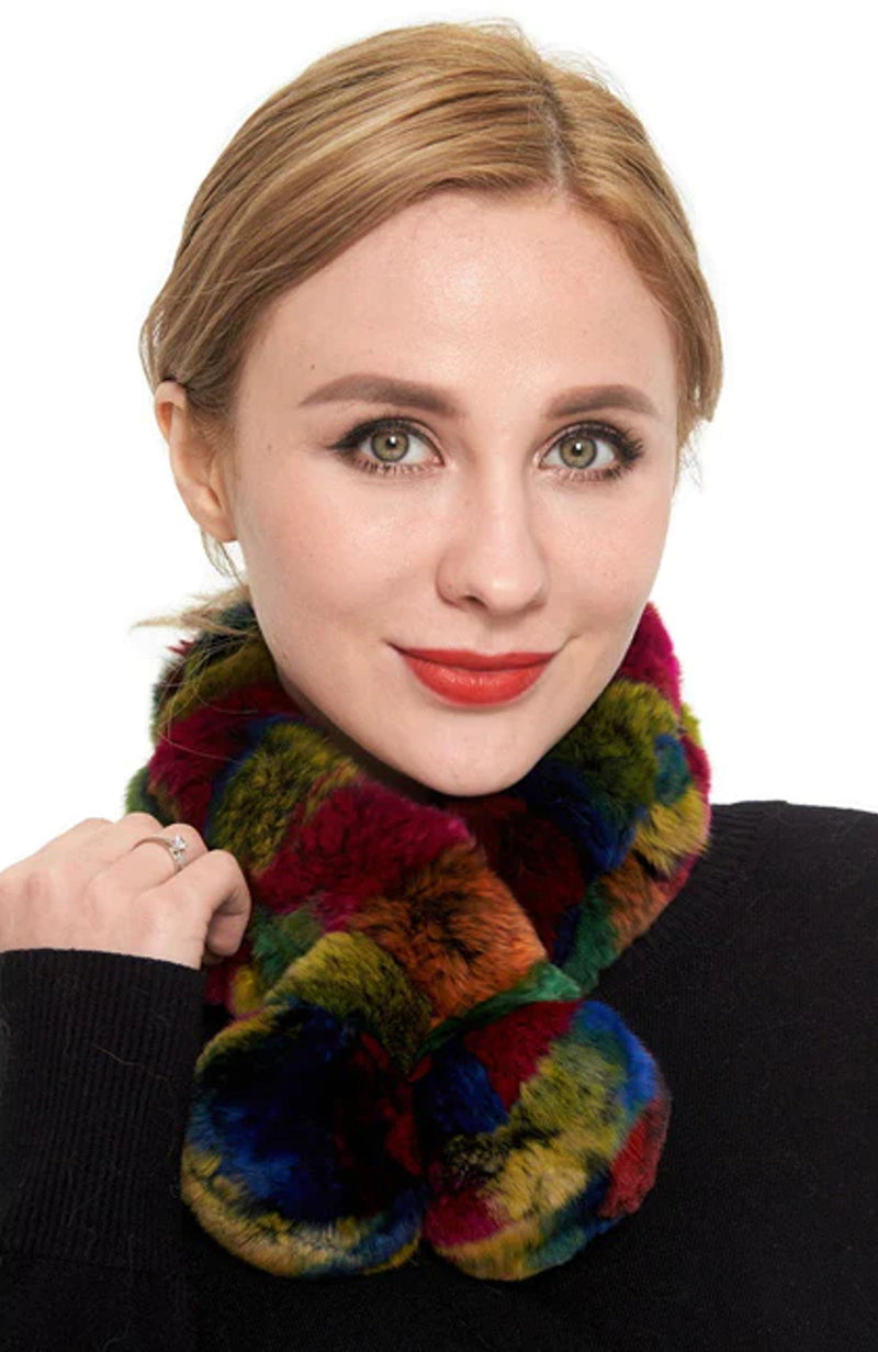 York Furrier Scarf Multi-Color Rex Rabbit Ladder Scarf