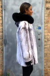 York Furrier Mink Natural Black Cross Mink Hooded Jacket with Black Fox Hood Trim