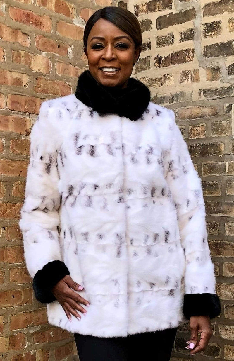 York Furrier Mink Special Order / Black Cross Natural Black Cross Mink Sculptured Sections Jacket With Ranch Mink Collar and Cuffs