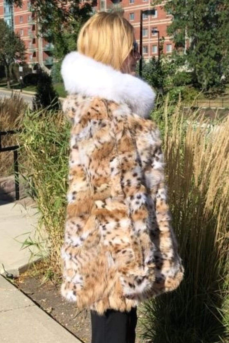 York Furrier Lynx Natural Lynx Sculptured Sections Hooded Jacket With Shadow Fox Hood Trim