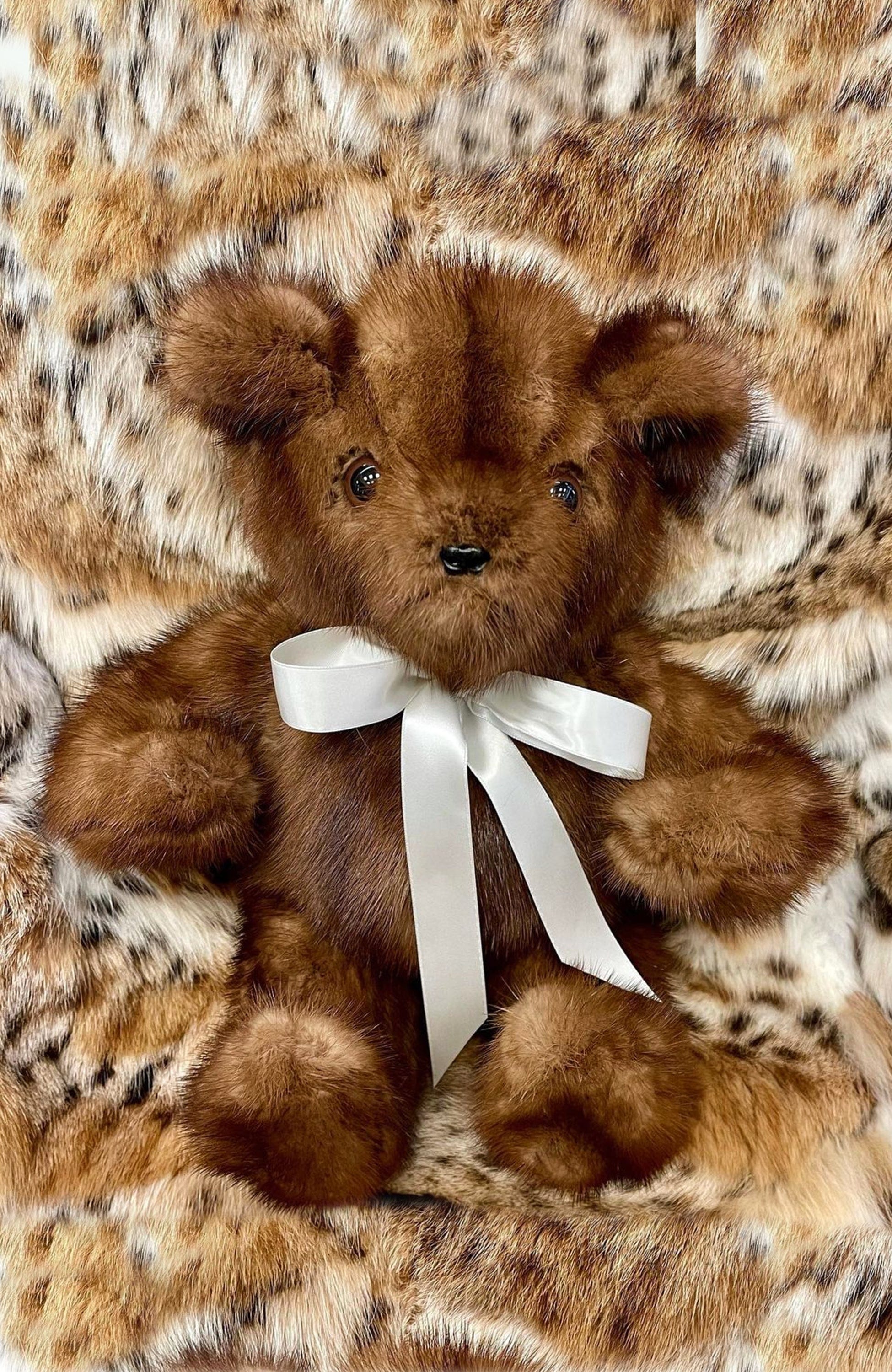 Natural Pastel Mink Teddy Bear with Ribbon – York Furrier