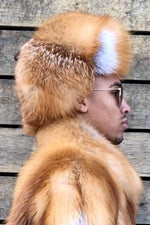 York Furrier Hat Natural Red Fox Fur Men's Trooper Hat