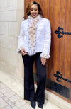 York Furrier Sheared Mink 14 / White Natural White Sheared Mink Horizontal Jacket with Natural Lynx Trim