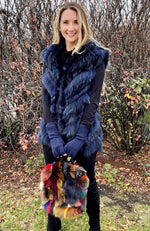 York Furrier Vest Blue / One size fits most Navy Dyed Fox and Rabbit Knit Gilet