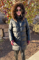 York Furrier Leather Nero Lamb Leather Down Det. Hood Jacket with Finnraccoon Hood Trim