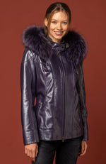 York Furrier Leather 10 / Pearl Lilac Pearl Lilac Lamb Leather Detachable Hood Jacket With Pearl Lilac Fox Trim