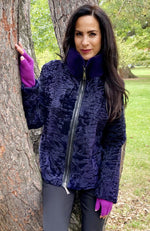 York Furrier Persian Lamb 10 / Purple Purple Dyed Persian Lamb Jacket with Purple Dyed Mink Collar