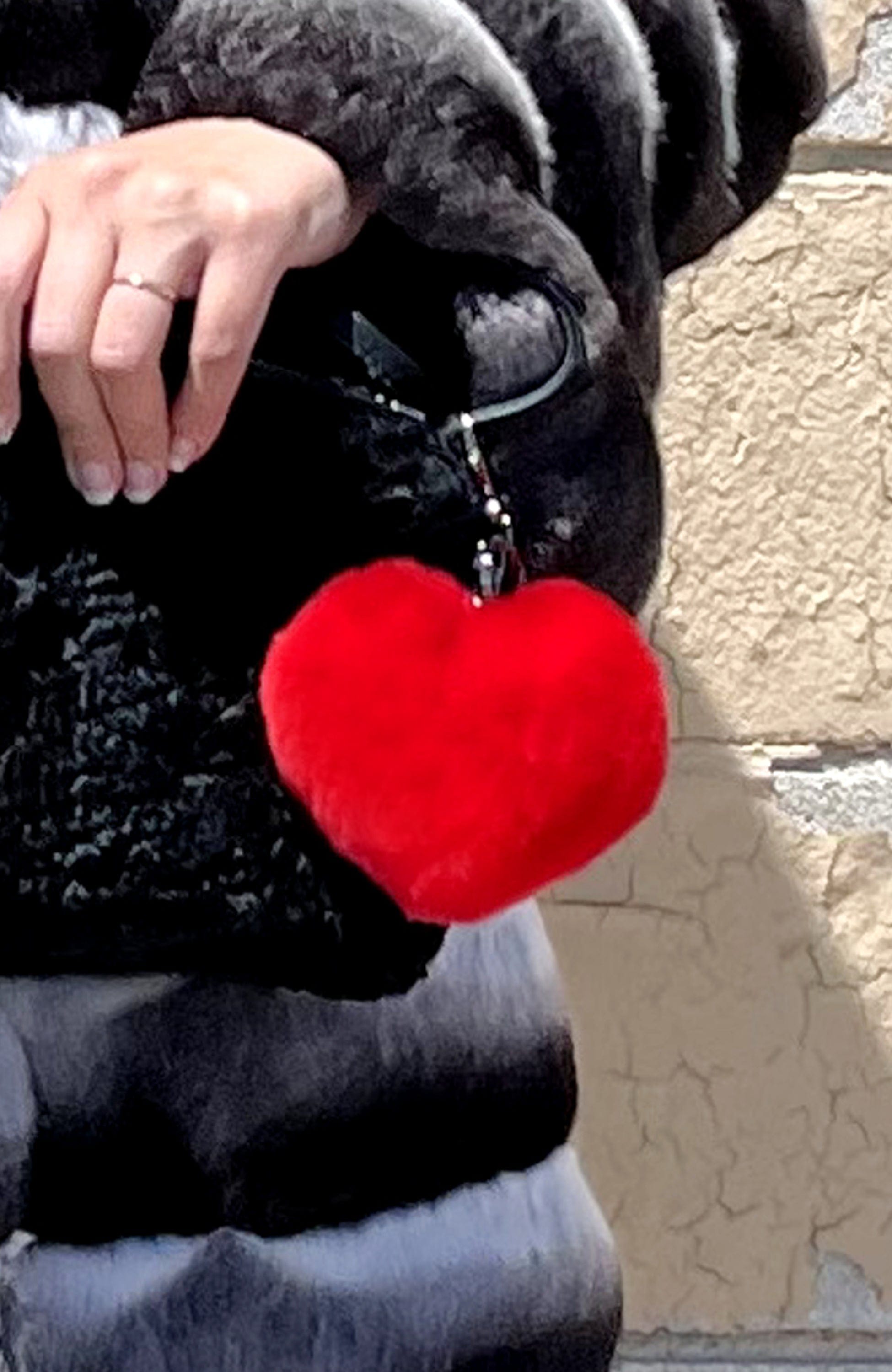 Heart Shaped Rabbit Fur Bag Charm