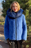 York Furrier Mink 8 / Royal Blue Royal Blue Mink Jacket with Blue Galaxy Dyed Silver Fox Hood Trim