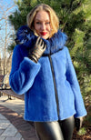 York Furrier Mink 8 / Royal Blue Royal Blue Mink Jacket with Blue Galaxy Dyed Silver Fox Hood Trim