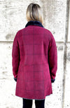 York Furrier Shearling 10 / Sangria Sangria Plaid Shearling Short Coat Reversible to Printed Nappa