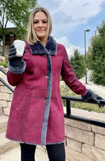 York Furrier Shearling 10 / Sangria Sangria Plaid Shearling Short Coat Reversible to Printed Nappa