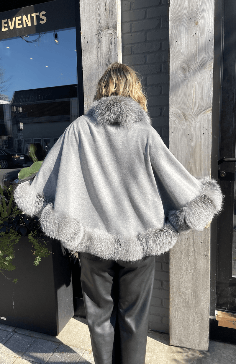 York Furrier Cape One size fits most / Silver Silver Cashmere Cape with Frost Dyed Fox Trim