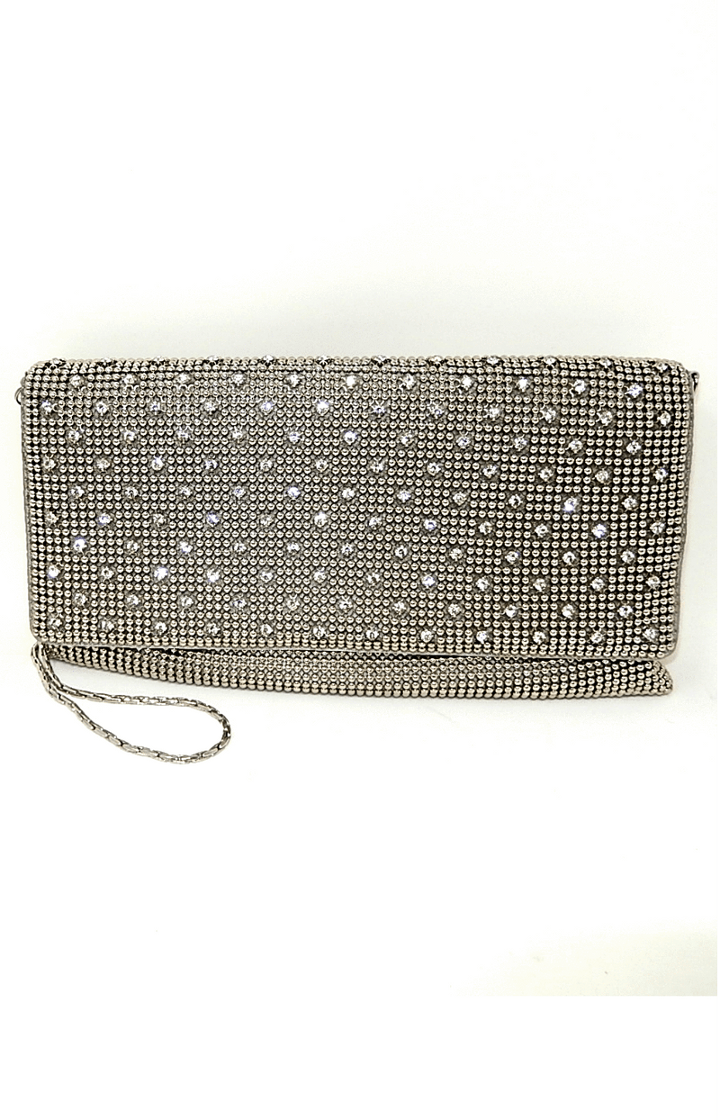 York Furrier Handbag Silver Mesh And Rhinestone Flip Clutch