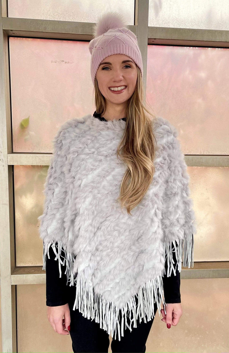 York Furrier Poncho One size fits most / Ivory Silver Rabbit and Ultra Suede Poncho