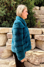 York Furrier Mink 10 / Teal Teal Horizontal Block Mink Jacket