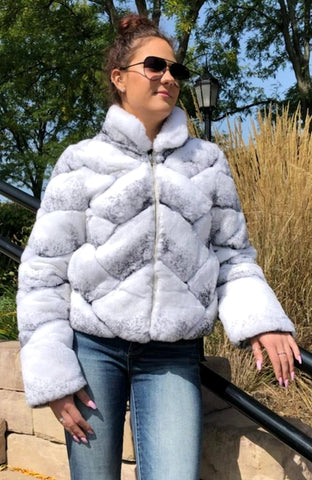 White Rabbit Fur Jacket Reversible-Fur Trim