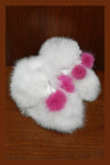 York Furrier Baby Booties White Rabbit Baby Booties With Pink Mink Pom-Poms