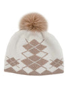 York Furrier Hat Wool Blend Argyle Knitted Hat With Fox Pom